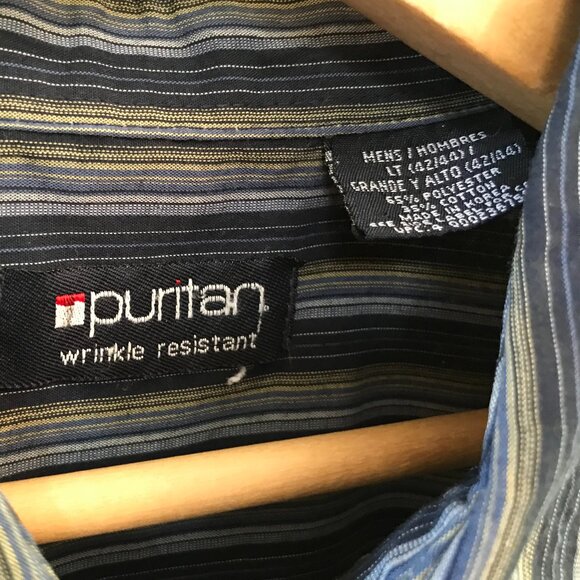 Puritan Striped Button-Down Shirt: Lightweight Blue Green, Mens LT 42/44 - Picture 3 of 10